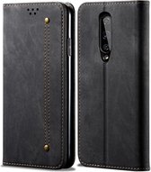 Voor OnePlus 8 denim textuur casual stijl horizontale flip lederen tas met houder en kaartsleuven en portemonnee (zwart)