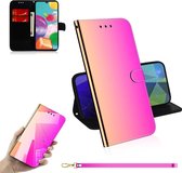 Voor Galaxy A41 Lmitated Mirror Surface Horizontale Flip Leather Case met houder & kaartsleuven & Wallet & Lanyard (kleurverloop)