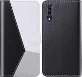 Voor Galaxy A70 Tricolor stiksels Horizontaal Flip TPU + PU lederen tas met houder & kaartsleuven & portemonnee (zwart)