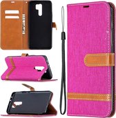 Voor xiaomi redmi 9 kleuraanpassing denim textuur horizontale flip lederen case met houder & kaartsleuven & portemonnee & lanyard (rose rood)