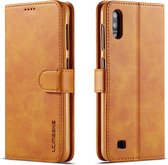 Voor Galaxy A10 / M10 LC.IMEEKE kalfsleer Horizontale flip lederen tas, met houder & kaartsleuven & portemonnee (geel)