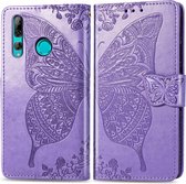 Butterfly Love Flowers Embossing Horizontale Flip Leather Case voor Huawei Y9 Prime (2019), met houder & kaartsleuven & portemonnee & lanyard (lichtpaars)