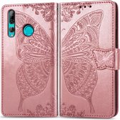Butterfly Love Flowers Embossing Horizontale Flip Leather Case voor Huawei Y9 Prime (2019), met houder & kaartsleuven & portemonnee & lanyard (rosÃ©goud)