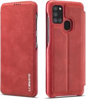Voor Samsung Galaxy A21s LC.IMEEKE Hon Ancient Series horizontale flip lederen tas met houder en kaartsleuf (rood)