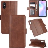 Voor Xiaomi Redmi 9A Dual-side magnetische gesp horizontale flip lederen tas met houder & kaartsleuven & portemonnee (bruin)