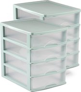 3x stuks ladeblok/bureau organizer met 4 lades groen/transparant - L35,5 x B27 x H35 - Opruimen/opbergen laatjes