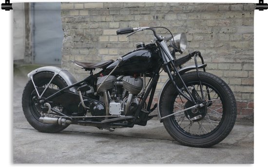 Wandkleed Motoren - Zijaanzicht van een antieke motorfiets Wandkleed katoen 90x60 cm - Wandtapijt met foto