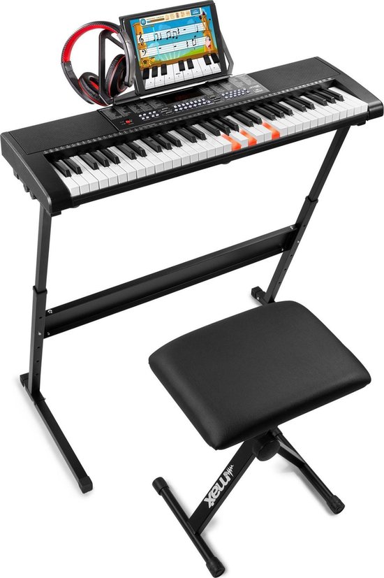 Keyboard piano MAX KB5SET keyboard voor beginners met 61 lichtgevende toetsen,...