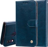 Zakelijke stijl olie wax textuur horizontale flip lederen case voor Galaxy A40, met houder & kaartsleuven & portemonnee (blauw)