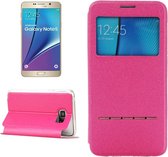 Effen kleur Horizontale Flip Leather Case met houder en nummerherkenningsvenster voor Galaxy Note 5 / N920 (magenta)