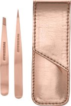 Tweezerman Petite Rosé Gold Set - Inclusief etui - Epileer pincet - Point pincet - Cadeau set - Wenkbrauwen epileren