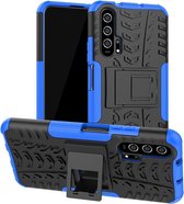 Voor Huawei Honor 20 Pro Tire Texture TPU + PC schokbestendige hoes met houder (blauw)