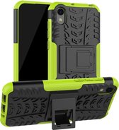 Schokbestendige pc + TPU-bandenpatroonbehuizing voor Huawei Honor 8s, met houder (groen)