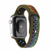 Voor Apple Watch Series 5 & 4 44mm / 3 & 2 & 1 42mm Rainbow Sport horlogeband (olijfgroen)