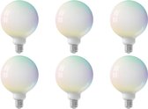 CALEX - LED Lamp 6 Pack - Globe - Smart LED G125 - E27 Fitting - Dimbaar - 5W - Aanpasbare Kleur CCT - RGB - Mat Wit