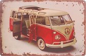 Metalen plaatje - Vintage Oldtimer Camperbusje Rood/Wit - 20x30cm