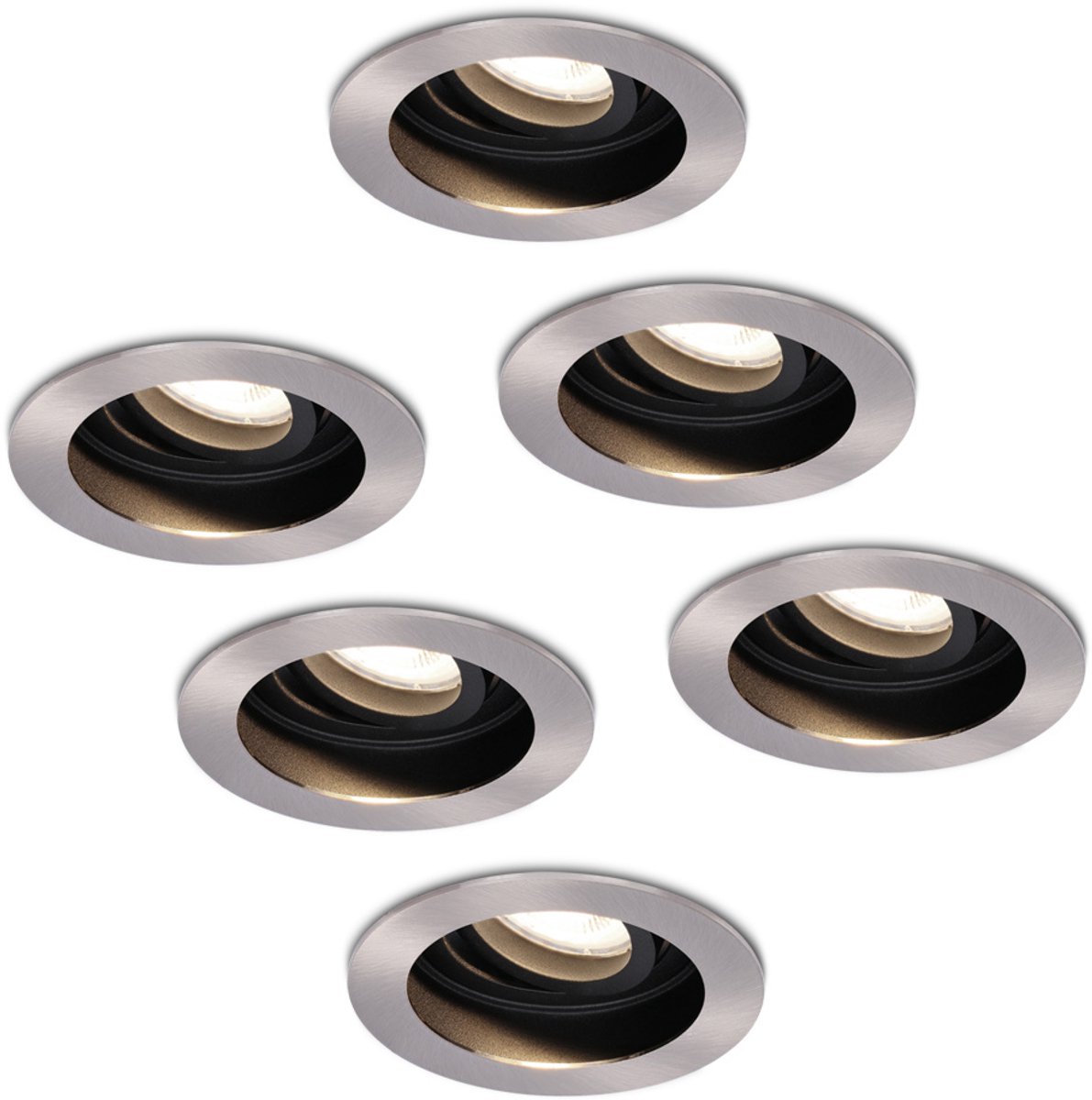 6x HOFTRONIC Mesa - Kantelbare inbouwspot - LED - Rond zaagmaat 90mm - RVS - Dimbaar - 5 W