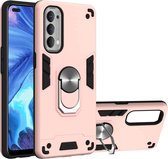 Voor OPPO Reno4 4G Armor Series PC + TPU beschermhoes met ringhouder (roségoud)