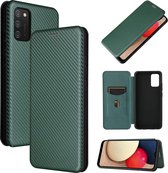 Voor Samsung Galaxy A02s koolstofvezel textuur magnetische horizontale flip TPU + pc + PU lederen tas met kaartsleuf (groen)