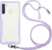 Voor Samsung Galaxy A21 acryl + kleur TPU schokbestendig hoesje met nekkoord (paars)