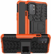 Voor OnePlus 8T Tyre Texture Shockproof TPU + PC beschermhoes met houder (oranje)