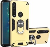 Voor Motorola Moto G8 Plus 2 in 1 Armor Series PC + TPU beschermhoes met ringhouder (goud)