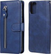 Voor Motorola Moto G9 Plus Mode Kalfsstructuur Rits Horizontale Flip Leren Case met Houder & Kaartsleuven & Portemonnee (Blauw)