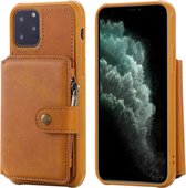 Voor iPhone 11 Pro Gesp Rits Schokbestendig Beschermhoesje met Houder & Kaartsleuven & Portemonnee & Lanyard & Fotolijsten (Bruin)