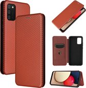 Voor Samsung Galaxy A02s Carbon Fiber Texture Magnetische Horizontale Flip TPU + PC + PU Leather Case met Card Slot (Brown)