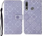 Voor Huawei P Smart Z / Y9 Prime 2019 Etnische stijl Reliëfpatroon Horizontale flip lederen hoes met houder & kaartsleuven & portemonnee & lanyard (paars)