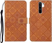 Voor Xiaomi Redmi 9 etnische stijl reliëf patroon horizontale flip lederen tas met houder & kaartsleuven & portemonnee & lanyard (bruin)