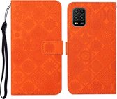 Voor Xiaomi Mi 10 Lite 5G Etnische stijl Reliëfpatroon Horizontale flip lederen tas met houder & kaartsleuven & portemonnee & lanyard (oranje)