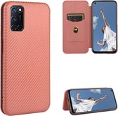 Voor OPPO A52 / A72 / A92 koolstofvezel textuur magnetische horizontale flip TPU + pc + PU lederen tas met kaartsleuf (bruin)