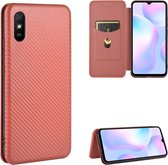 Voor Geschikt voor Xiaomi Redmi 9A Carbon Fiber Texture Magnetische Horizontale Flip TPU + PC + PU Leather Case met Card Slot (Brown)