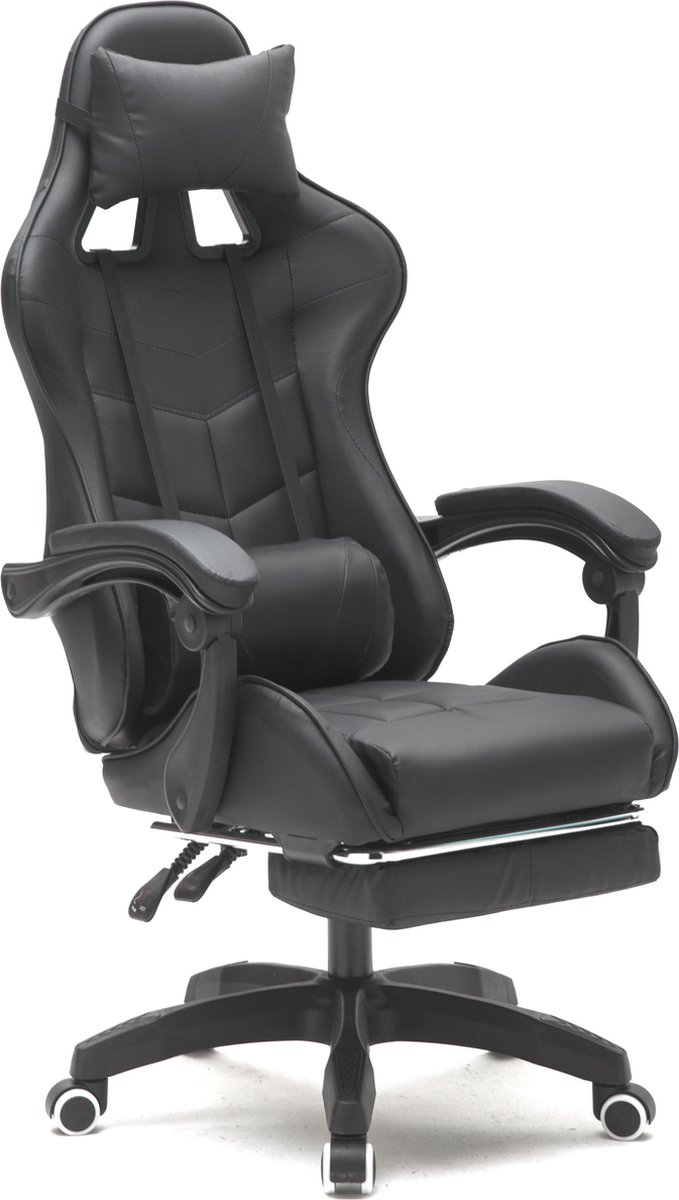 Afbeelding 3 van VDD Gaming - Game stoel - Gaming - Bureaustoel - Met Nekkussen & Verstelbaar Rugkussen - Met Voetsteun -Silicone Game Stoel - Draaistoel - Zwart