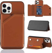 Skin Feel PU + TPU + PC Achterkant Schokbestendige hoes met kaartsleuven & houder & fotolijst voor iPhone 12 Pro Max (bruin)