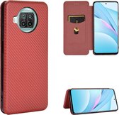 Voor Geschikt voor Xiaomi mi 10t lite koolstofvezel textuur magnetische horizontale flip tpu + pc + pu lederen tas met kaartsleuf (bruin)