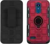 Voor LG K8 (2018) 3 in 1 Cube PC + TPU beschermhoes met 360 graden draaien zwarte ringhouder (rood)
