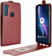 Voor Motorola One Fusion + R64 Texture enkele verticale flip lederen beschermhoes met kaartsleuven en fotolijst (bruin)