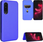 Voor Sharp Aquos Zero 5G Basic Carbon Fiber Texture Magnetische Horizontale Flip TPU + PC + PU lederen tas met kaartsleuf (blauw)