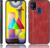 Voor Galaxy M31 schokbestendige naaiende koeienpatroon huid PC + PU + TPU-hoes (rood)