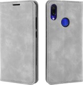 Retro-skin zakelijke magnetische zuignap lederen tas met portemonnee en kaartsleuf en houder voor Xiaomi Redmi Note 7 (rookgrijs)