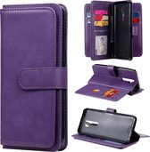 Voor OPPO A9 (2020) / A11x / A5 (2020) multifunctionele magnetische koperen gesp horizontale flip effen kleur lederen tas met 10 kaartsleuven & portemonnee & houder & fotolijst (paars)