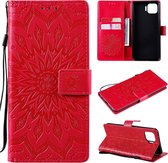 Voor OPPO F17 Pro / Reno4 Lite Sun Embossing Pattern Horizontale Flip Leather Case met Card Slot & Holder & Wallet & Lanyard (Red)