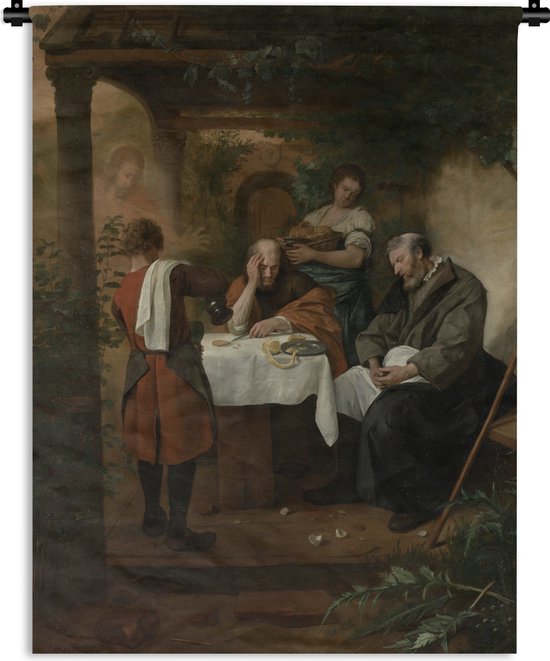 Wandkleed Jan Steen - De Emmausgangers - Schilderij van Jan Steen Wandkleed katoen 90x120 cm - Wandtapijt met foto