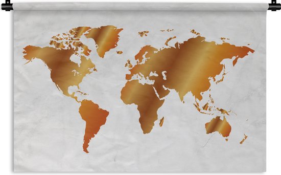Wandkleed Trendy wereldkaarten - Een wereldkaart met een gouden overloop Wandkleed katoen 90x60 cm - Wandtapijt met foto