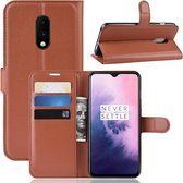 Litchi Texture Horizontal Flip Leren Case voor OnePlus 7, met houder & kaartsleuven & portemonnee (bruin)