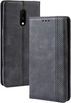Magnetische gesp Retro Crazy Horse Texture Horizontale Flip Leather Case voor OnePlus 7, met houder & kaartsleuven & fotolijst (zwart)