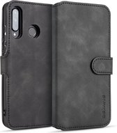 DG.MING Retro Oil Side Horizontal Flip Case met houder & kaartsleuven & portemonnee voor Huawei P30 Lite (zwart)