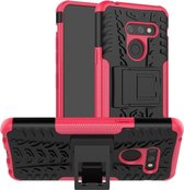 Tire Texture TPU + PC schokbestendige telefoonhoes voor LG G8 ThinQ, met houder (roze)